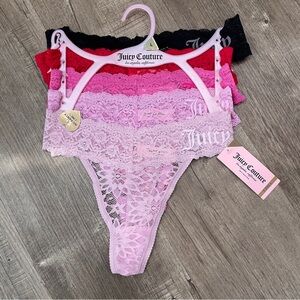 NEW Juicy Couture Women L Lace Thong Set No Panty Lines -‎ Red, Pink, Black